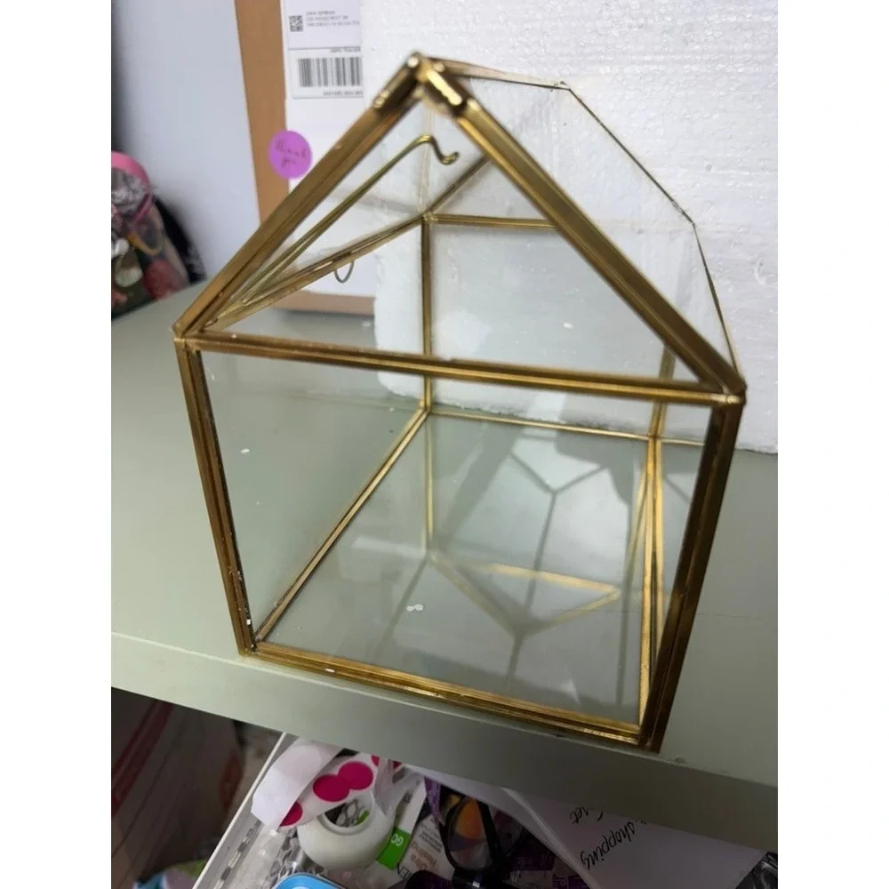 NIB Brass Glass House Terrarium Wedding Card Box Keepsake Large Display Case